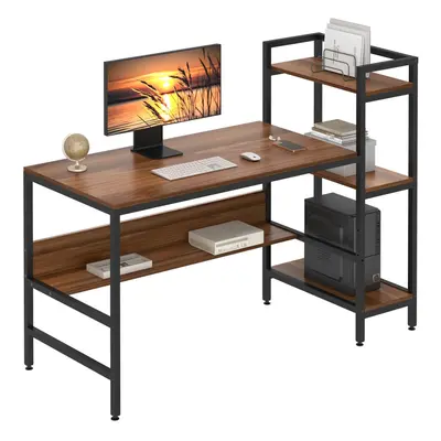 (Red Walnut) Dripex 4-Tier Wood Desk: Modern Office Workstation