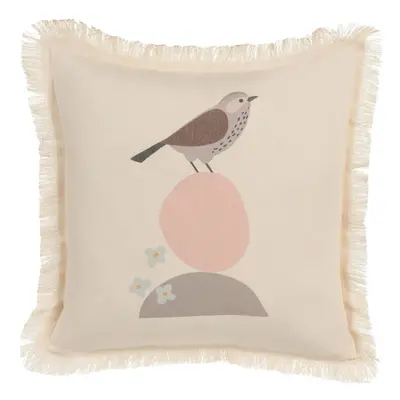 Fringed Cushion Bird Motif x cm Beige WATTLE