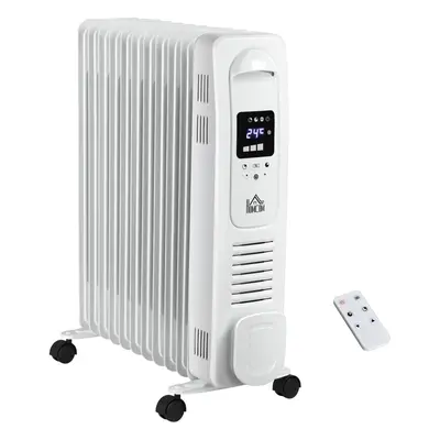 HOMCOM 2500W Oil Filled Portable Radiator Heater w/ Remote Control - White