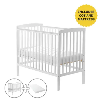 Sydney White Compact Baby Cot With Kinder Flow Mattress | Space Saver Cot