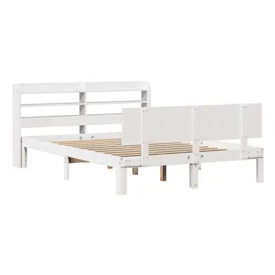 vidaXL Bed Frame with Headboard Bed Base White 140x200 cm Solid Wood Pine