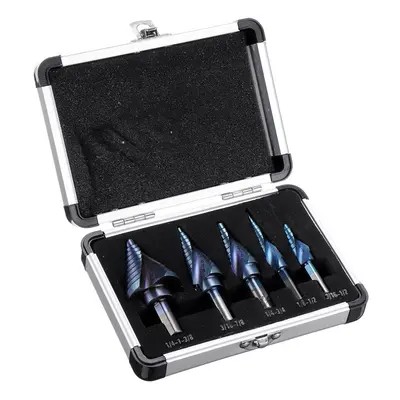 (Aluminum Box Packaging) 5pcs HSS Blue Nano Coating Step Drill Bit Set Spiral Flute Multiple Hol