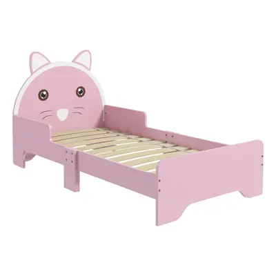 ZONEKIZ Toddler Bed Frame Cat Design Kids Bed with Guardrails - Pink