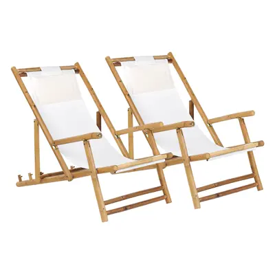 Set of Bamboo Sun Loungers Light Wood and Off-White ATRANI