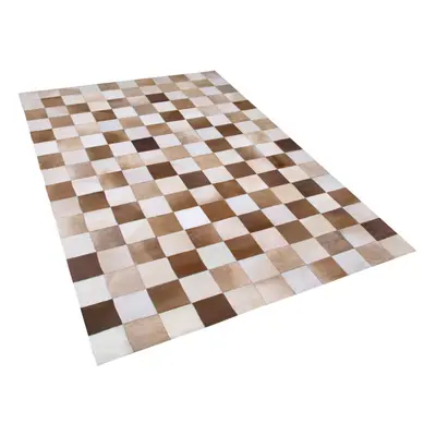 Leather Area Rug Brown and Beige x cm SOLMAZ