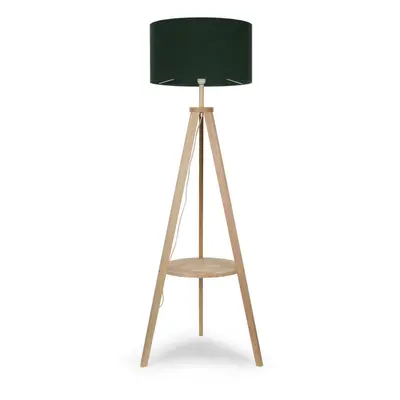 ValueLights Morrigan Light Wood Tripod Floor Lamp with Large Forest Green Reni Shade