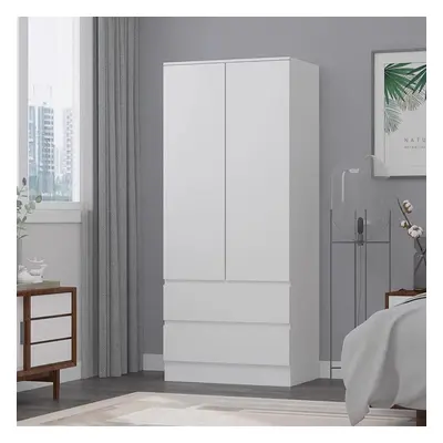 FWStyle Matt White Door Wardrobe with Drawers Shelf and Hanging Rail