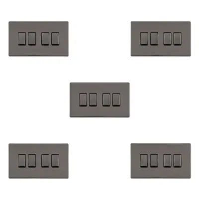 5 PACK Gang Quad Light Switch SCREWLESS BLACK NICKEL Way 10A Slim Rocker