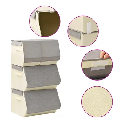 vidaXL Stackable Storage Box Set of Pieces Fabric Grey & Cream Organisation