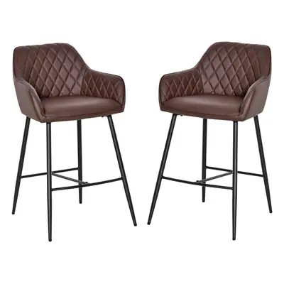 HOMCOM Set Of Retro PU Leather Bar Chairs Set Stylish w/ Footrest Metal Frame