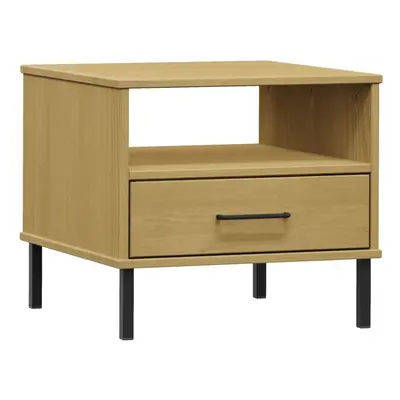 (brown) vidaXL Solid Wood Pine Bedside Table with Metal Legs OSLO Desk Multi Colours