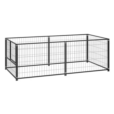 vidaXL Dog Kennel Black Steel Dog Supplies Outdoor Puppy Enclosure Runs Cage