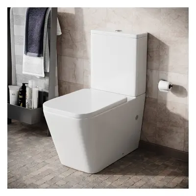 Modern Square Rimless Closed Coupled WC Toilet with Seat and Cistern