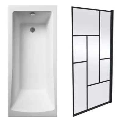 Square Single Ended Bath and Abstract Black Bath Screen - x 700mm