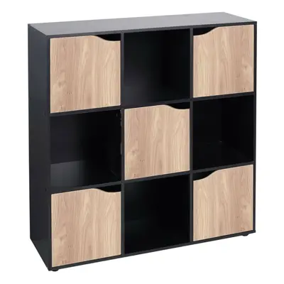 (9 Cube - Black (Out of Stock), Oak) Cube Wooden Storage Bookcase Unit With Doors