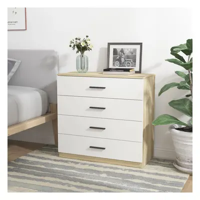 (Oak Carcass with White Drawers, 4) URBNLIVING Drawer Wooden Bedroom Chest Cabinet