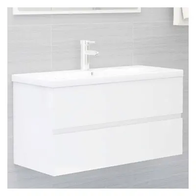 vidaXL Sink Cabinet with Built-in Basin High Gloss White Engineered Wood Basin