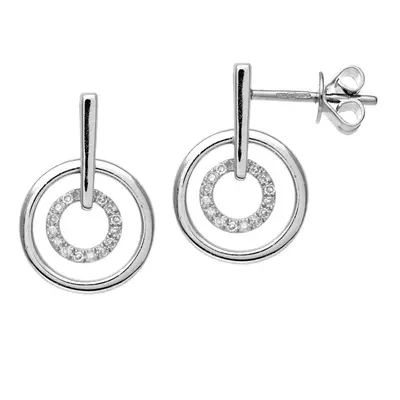 Jewelco London 9ct White Gold Round 10pts Diamond Circle Drop Earrings - DE1AXL124W