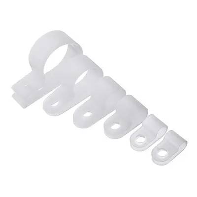 (white) 200pcs Black White Plastic R Type Cable Clip Clamp for Multi Diameter Wire Hose Tube