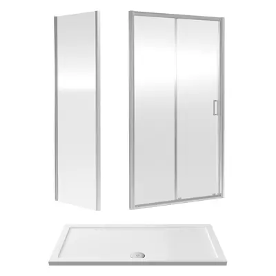 6mm Toughened Safety Glass Sliding Shower Door, Side Panel and Shower Tray - x x 1900mm - Chrome