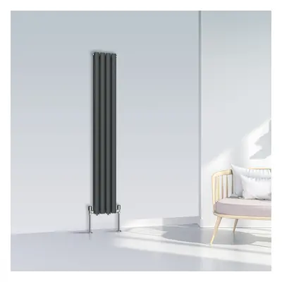 (1600x236mm Double, Anthracite) NRG Oval Column Designer Radiator Horizontal Vertical Central He