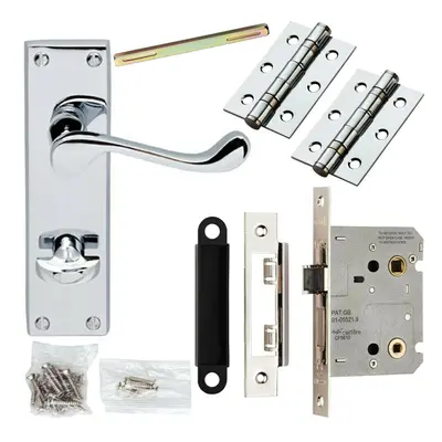 Door Handle & Bathroom Lock Pack Chrome Victorian Scroll Thumb Turn Backplate