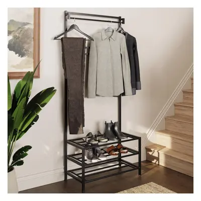 FWStyle Industrial Urban Design Black Hallway Storage Rack With Hanging Rail