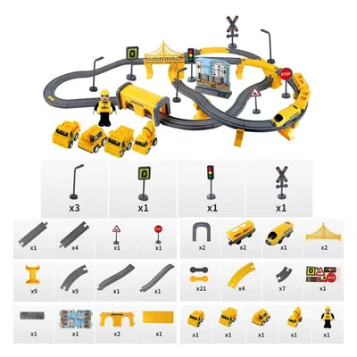 (yellow) 66/92 Pcs Multi-style DIY Assembly Track Train Increase Parent-child Interaction Toy Se