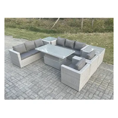 Fimous Rattan Garden Funiture Adjustable Rising Table Sofa Dining Set Lounge Side Table