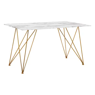 Dining Table KENTON White Marble cm cm Tempered Glass