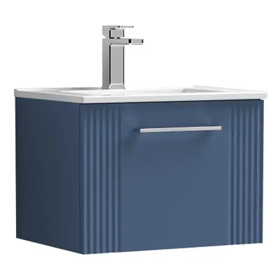 Retro Drawer Wall Hung Vanity Unit with Minimalist Tap Hole Ceramic Basin - 500mm - Satin Blue -