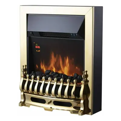 Whitby 2KW Electric Fire Freestanding with Remote Control, Brass