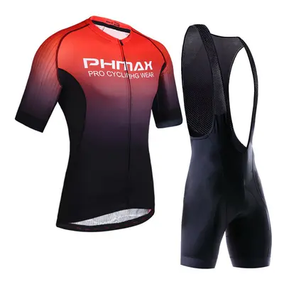 (Black Red, Bib) Cycling Clothing Set Breathable Anti-UV Bicycle Wear Short Sleeve Jersey