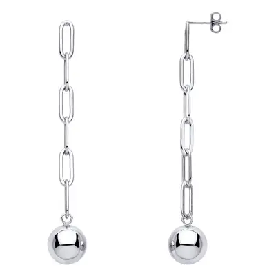 Jewelco London Ladies Rhodium Plated Sterling Silver Ball & Chain Paperclip Drop Earrings - GVE9