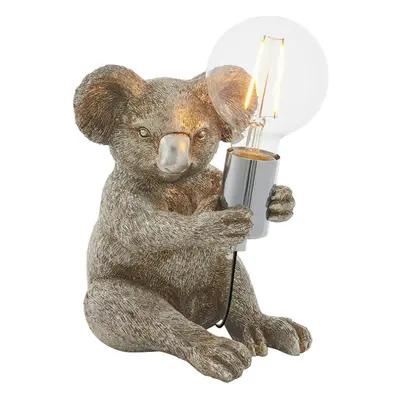 Vintage Silver Koala Table Light - Resin Figure - Chrome Plated Lamp Holder