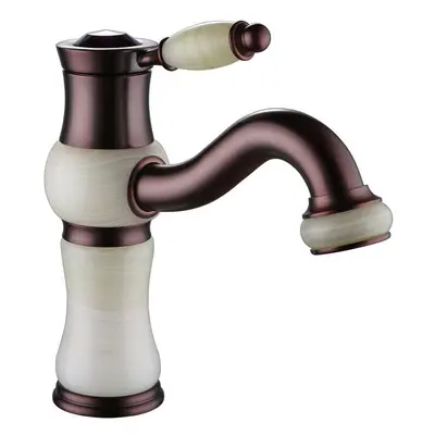 (Bronze, Short Type) Antique Copper Bathroom Basin Faucet Tap Hot and Cold Water Single Hole Dec