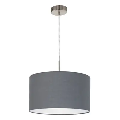 Pendant Light Colour Satin Nickel Steel Shade Grey Fabric Bulb E27 1x60W