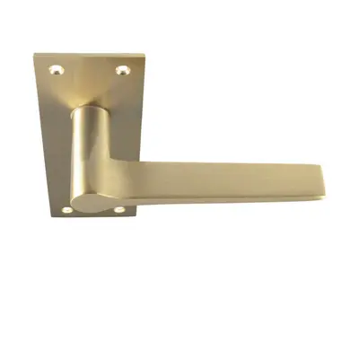 PAIR Flat Straight Handle on Slim Lock Backplate x 50mm Satin Brass