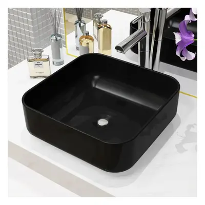 vidaXL Basin Ceramic Square Black 38x38x13.5cm Bathroom Countertop Wash Sink