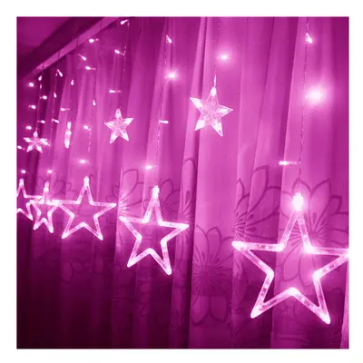 (Pink) 220V LED Light String Star Shape Curtain Light Home Decor Celebration Festival Wedding