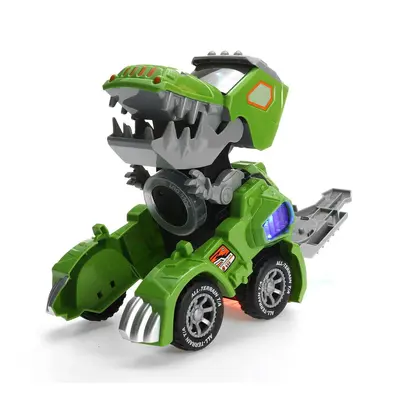 (Green) Electric Deform Dinosaur Automatically Turn Car Toy with Music Flashing LED Lights for K