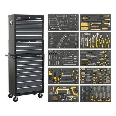 16 Drawer Topchest Mid Box & Rollcab Bundle - Piece Tool Kit - Black & Grey