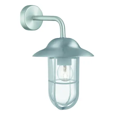 Well Glass Outdoor Wall Lantern In Satin Silver w/ Clear Glass Shade