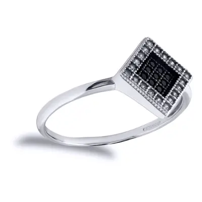 (L) Jewelco London Ladies Solid 9ct White Gold Black and White Round Brilliant Cubic Zirconia Sq