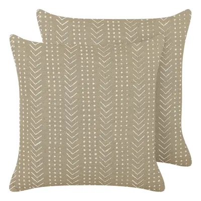 Set of Cotton Cushions Geometric Pattern x cm Taupe SENECIO