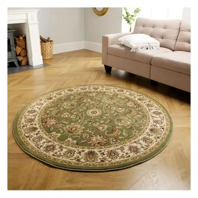 (KENDRA 3330G Green, 150x150cm : Circle) Luxury Traditional Rugs Small Extra Large Hallway Runne