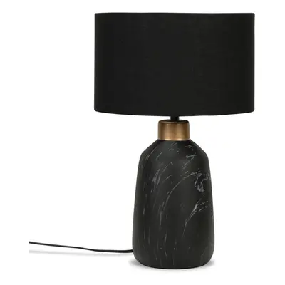 Modern Copper Caped Black Marble Effect Table Lamp with a Black Drum Shade