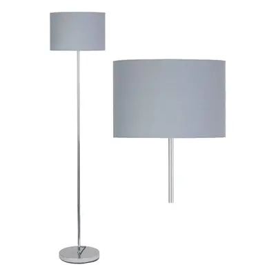 Chrome Stick Floor Lamp with Grey Cotton Shade