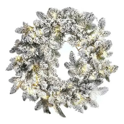 Pre-Lit Snowy Christmas Wreath ? cm White SUNDO