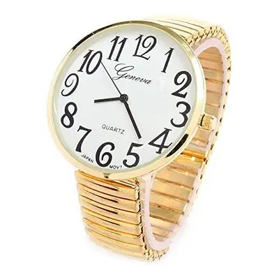 Ladies Large Number Face Stretch Band Watch Gold 1262G